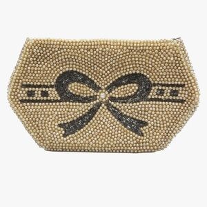 Vintage Pearl Bead Charlet Bag Clutch Purse Japan Bow Tie Mini Micro